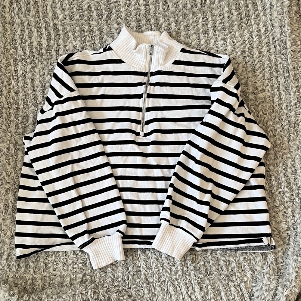 C&C California Black and White Striped Zip-Up